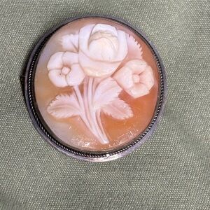 925 Sterling Silver Victorian Revival Floral Cameo Pendant & Brooch